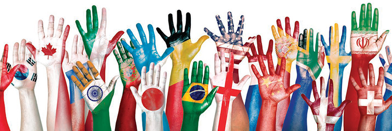 Photo illustration of hands depicting multiple cultures