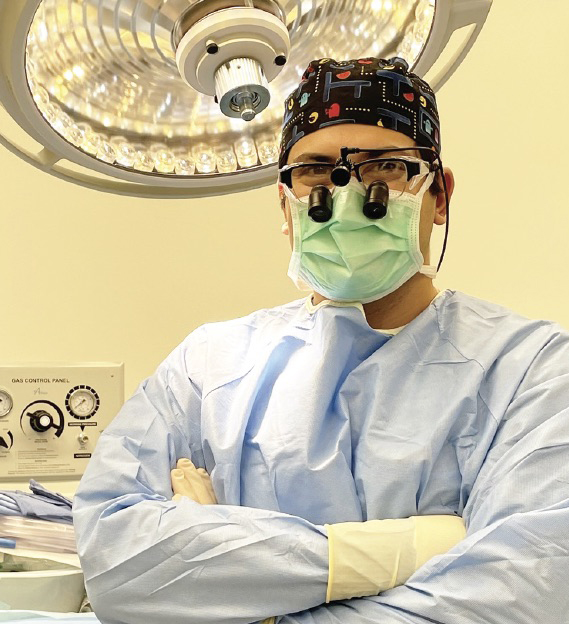 Physician in surgical scrubs