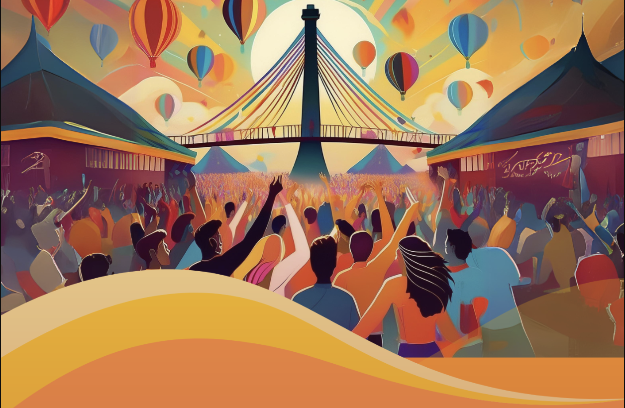 Colorful graphic showing a festival