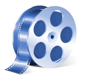 blue graphic of a film reel