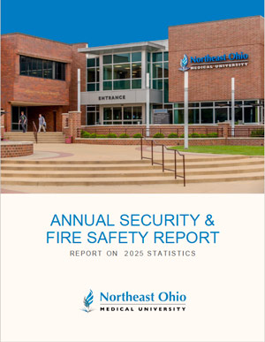 The cover of the annual security report, showing the exterior of NEOMED's primary building.