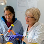Dr. Dana Peterson working with a student in the lab