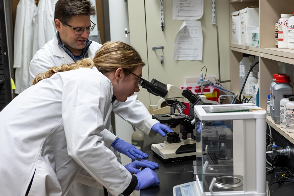 Aiden Wade and Jeff Mellott in the lab.