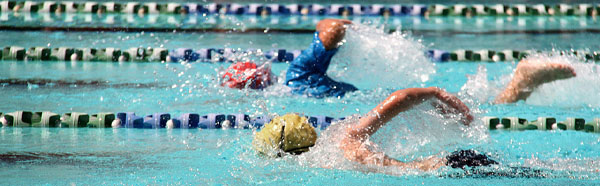 Individuals swimming laps