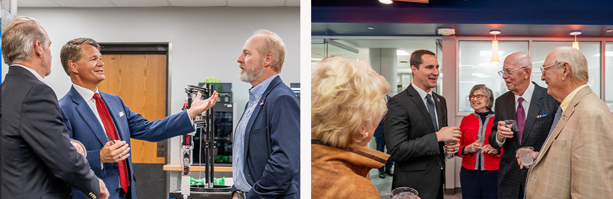 Photo pairing of NEOMED President John Langell and Student Trustee Guido Shero give tours of the MEDIC space