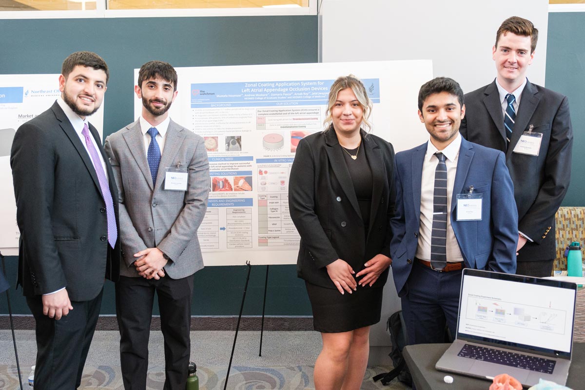 A team of five medical students at an innovation competition at NEOMED.