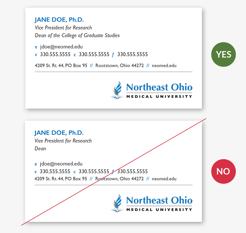 Example of a business card with callouts.