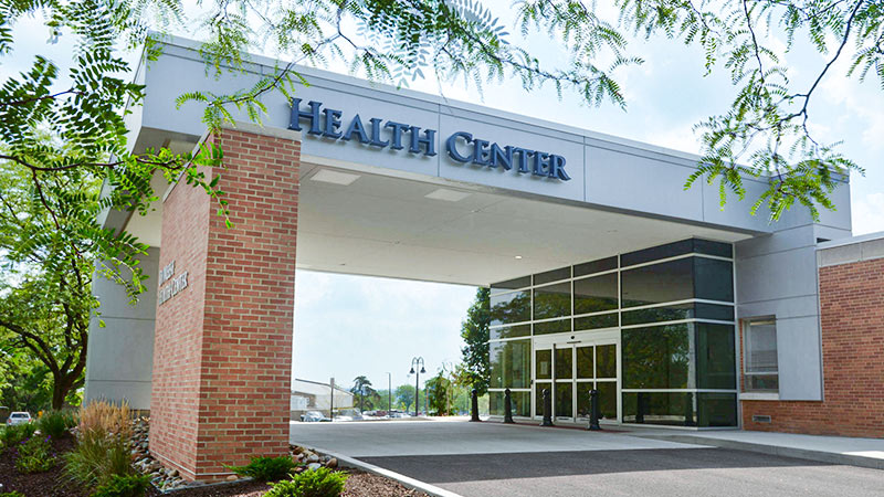 The main entrance to the DeWeese Health Center on the Kent State University campus.