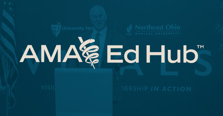 The AMA Ed Hub logo with a VITALS guest speaker at a podium in the background.