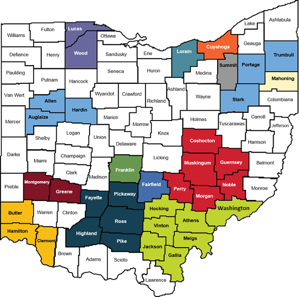 Map of the counties where teams are working with people experiencing a first episode of psychosis