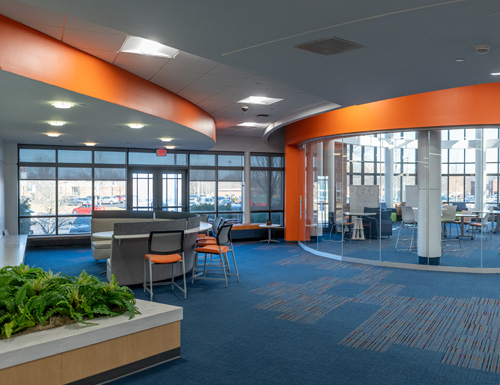 Modern interior shot of a NEOMED student area.