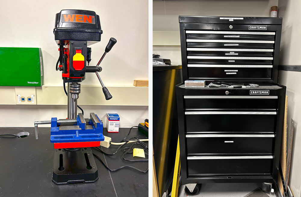 Drill press and cabinet